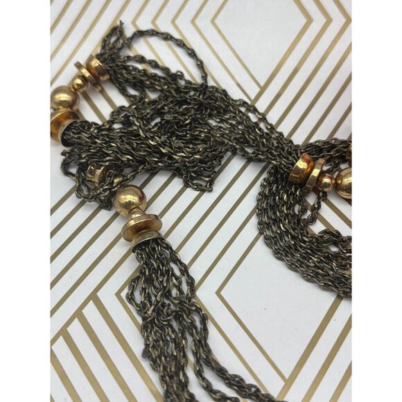 STELLA & DOT "Bianca" Lariat Gold & Bronze Tone Tassel Necklace 32" Front Hook - Picture 6 of 9